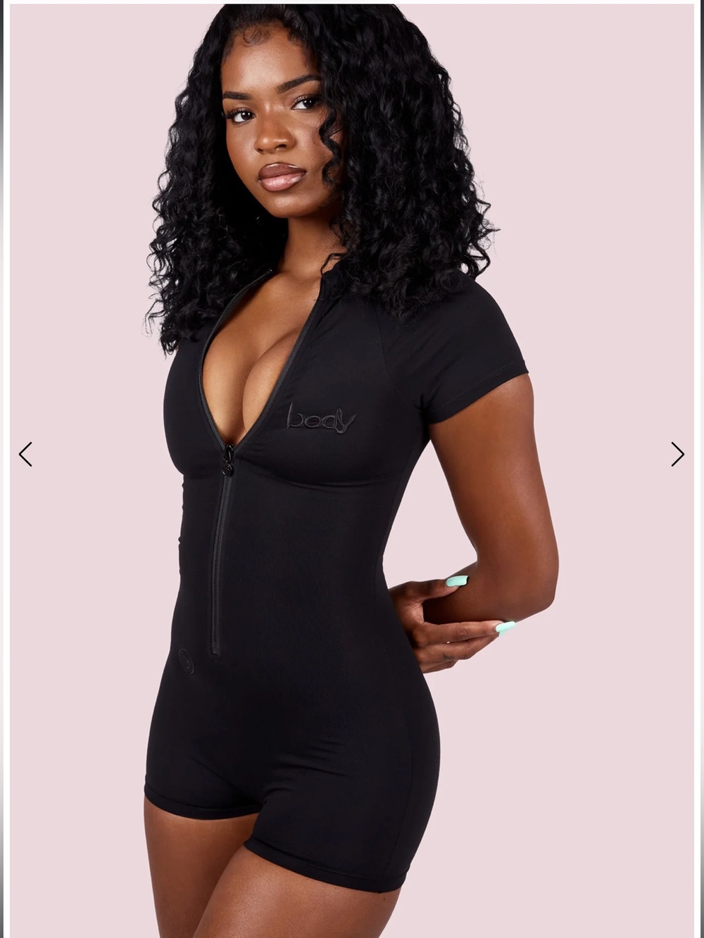 Body Zip-Front Black Short Sleeve Bodysuit